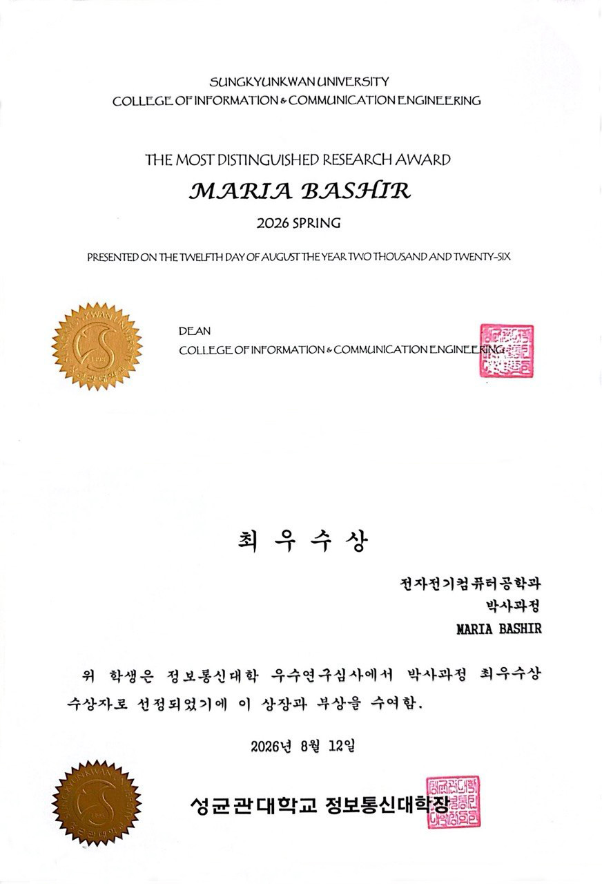 Maria Bashir — Most Distinguished Research Award (Spring 2026)